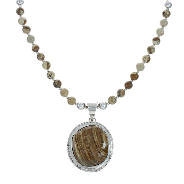 Sterling Silver Native American Picture Rock Bead Necklace Set X10224